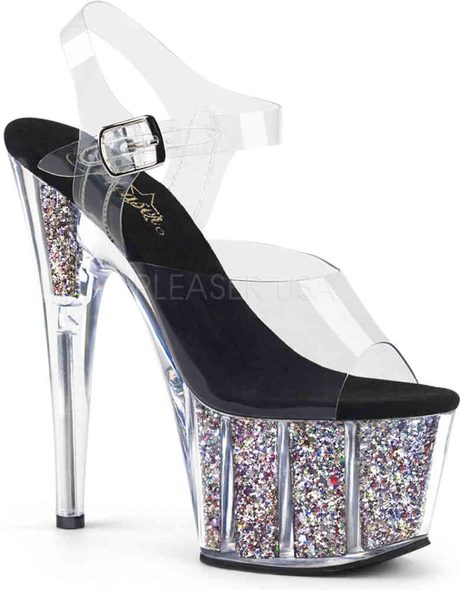 EU 35 = US 5 | ADORE-708CG | 7 Heel, 2 3/4 PF Ankle Strap Sandal w/ Glitter Inserts